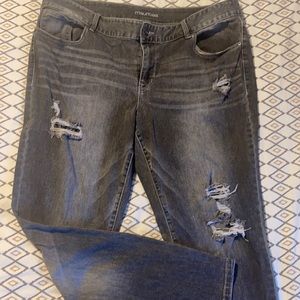 Distressed black/ gray jeans